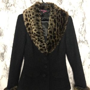 Betsey Johnson Jacket with Leopard Faux Fur